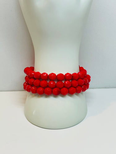 Red 3 Strand Facet Beaded Bracelet